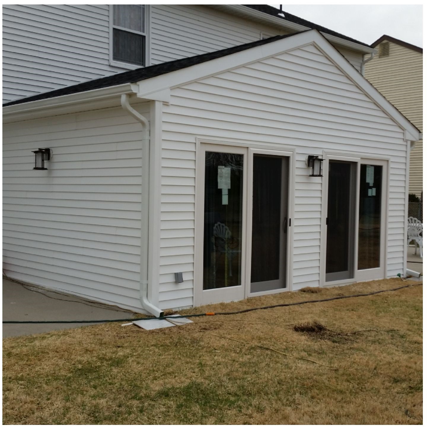 Sunroom addition exterior corner view